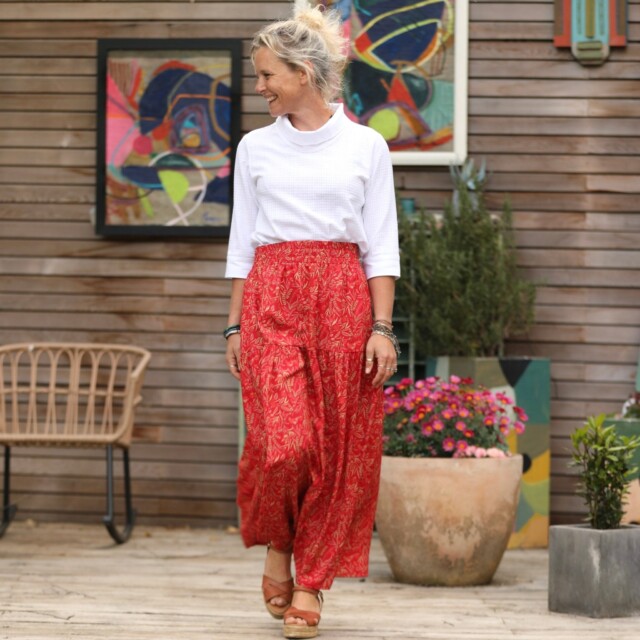 Quintessence - Jupe Sarah - viscose rouge mystérieux