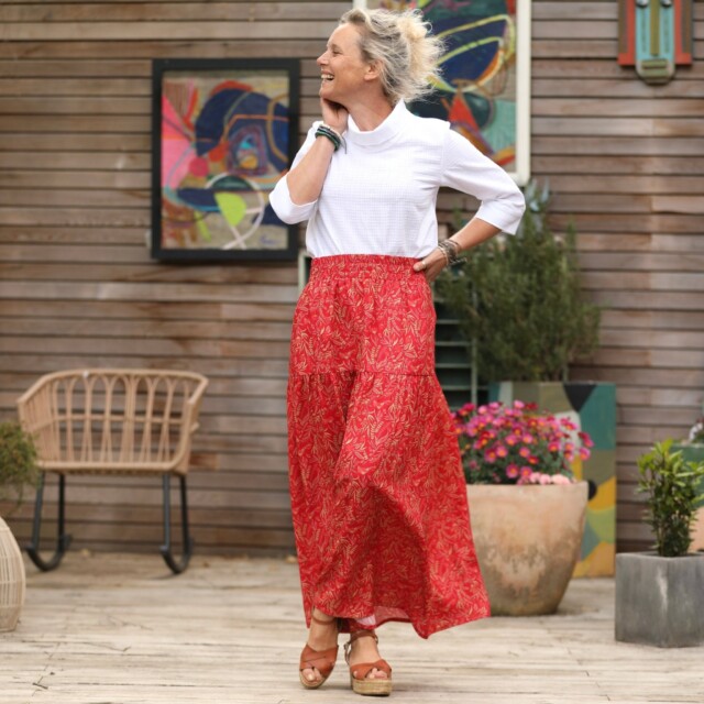 Quintessence - Jupe Sarah - viscose rouge mystérieux