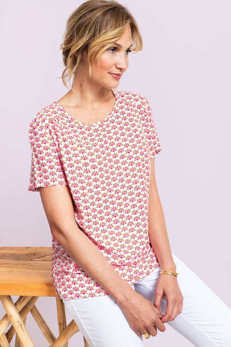 Maison Solfin - Blouse imprimé orange viscose Made in France| B.Solfin