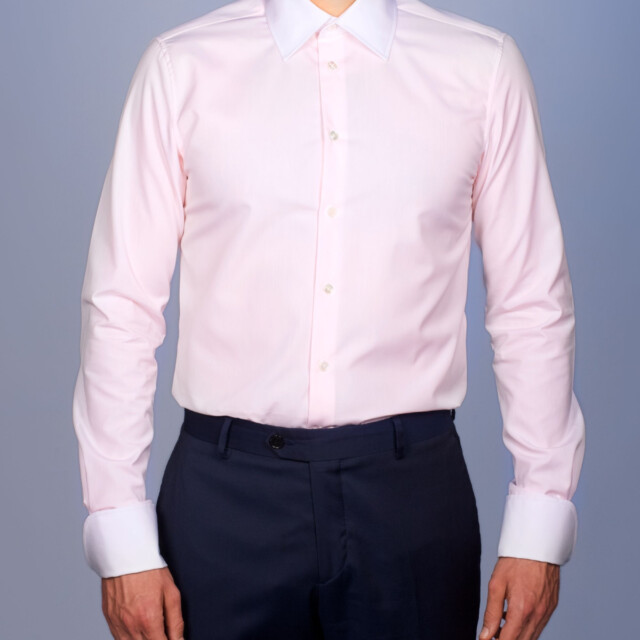 - Chemise Virtuose Rose Perle/Blanche - Col Français & Poignets Napolitains