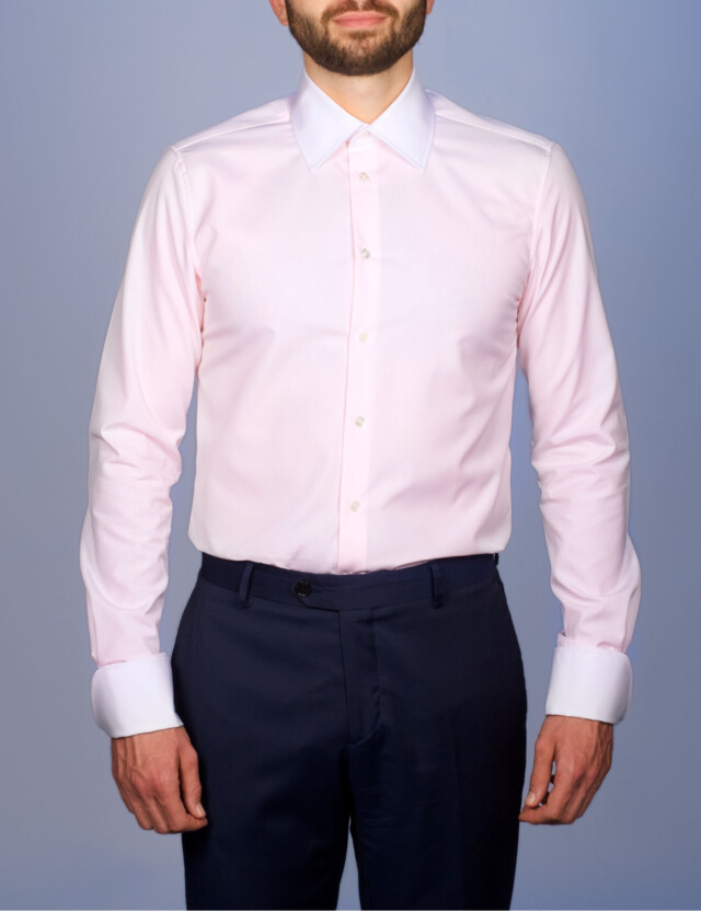 - Chemise Virtuose Rose Perle/Blanche - Col Français & Poignets Napolitains