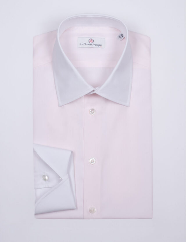 La Chemise Française - Chemise Virtuose Rose Perle/Blanche – Col Français & Poignets Napolitains