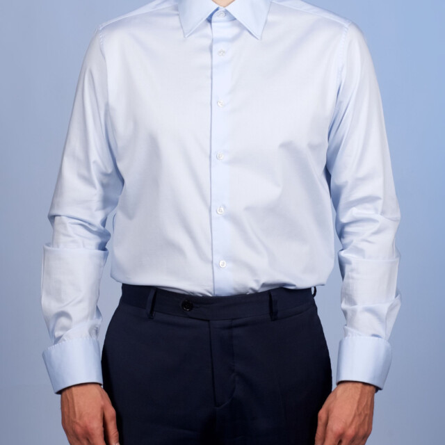 - Chemise Virtuose Bleu Ciel - Col Français & Poignets Napolitains