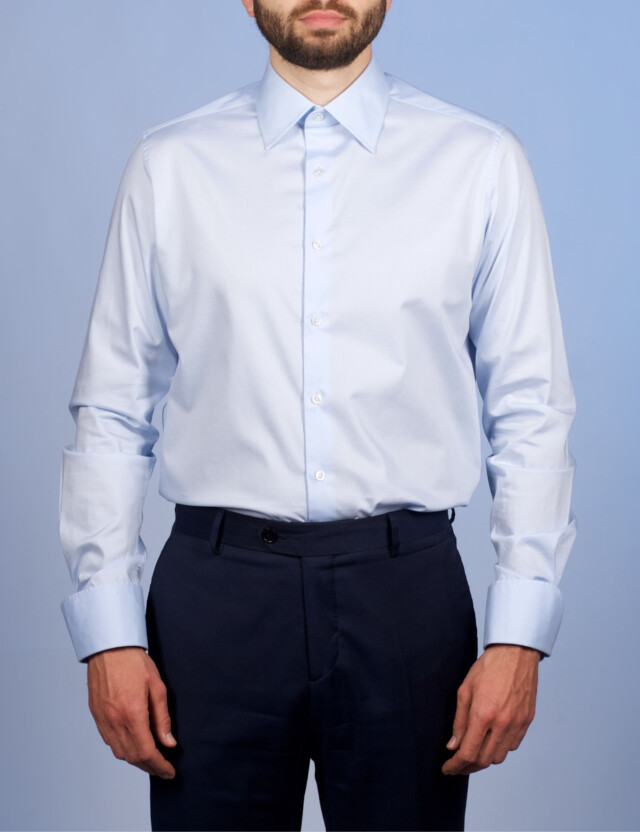 - Chemise Virtuose Bleu Ciel - Col Français & Poignets Napolitains