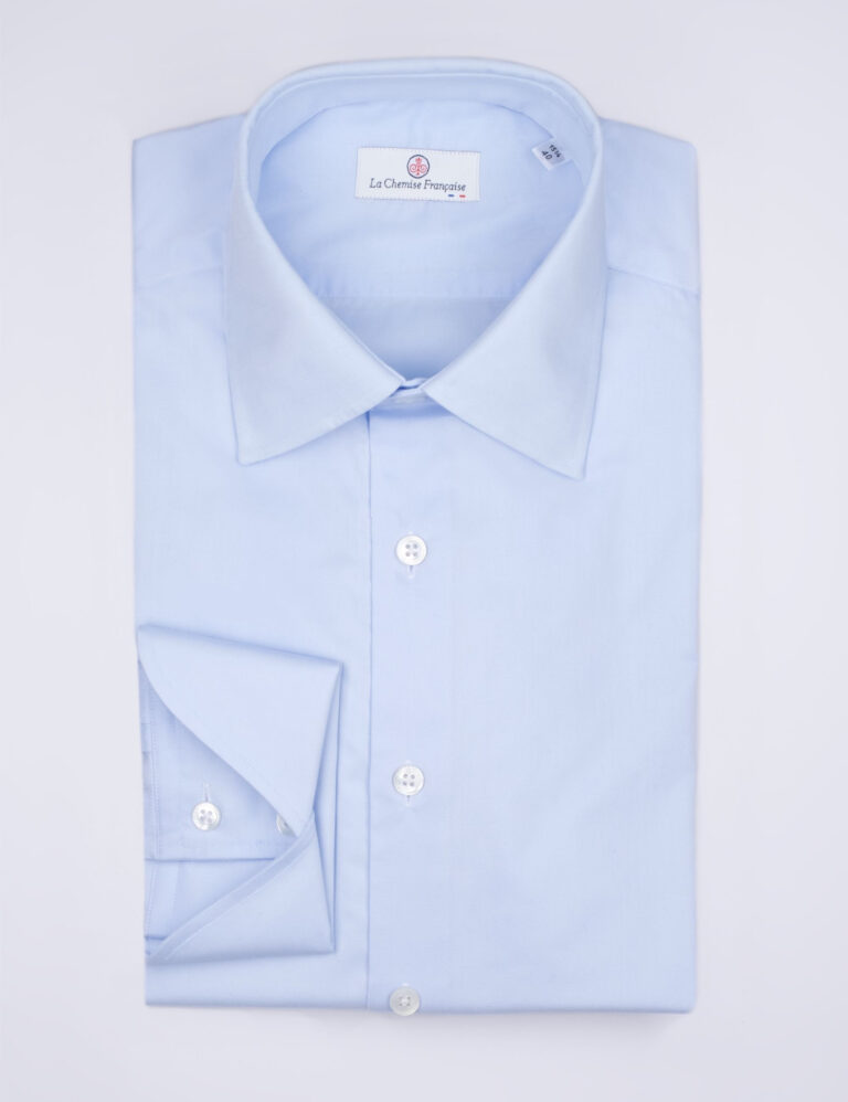 - Chemise Virtuose Bleu Ciel - Col Français & Poignets Napolitains