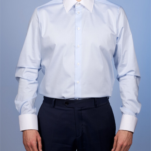 - Chemise Virtuose Bleu Ciel/Blanche - Col Français & Poignets Napolitains