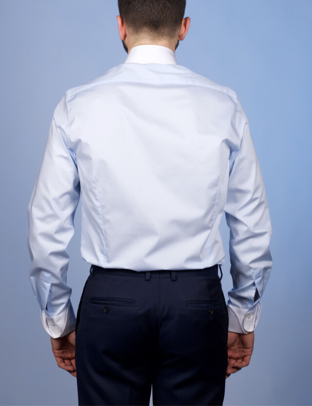 - Chemise Virtuose Bleu Ciel/Blanche - Col Français & Poignets Napolitains