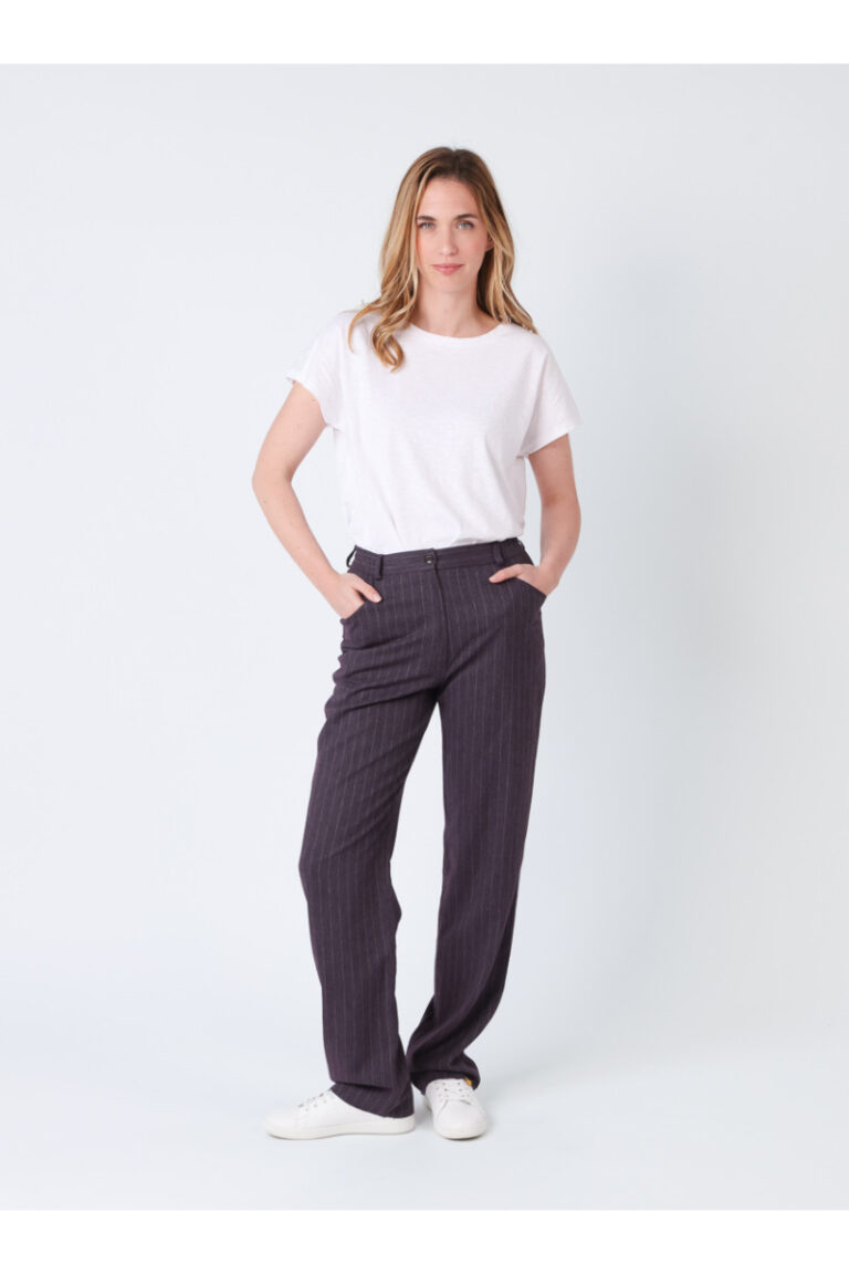 Maison Solfin - Pantalon rayé taille haute Made in France| B.Solfin