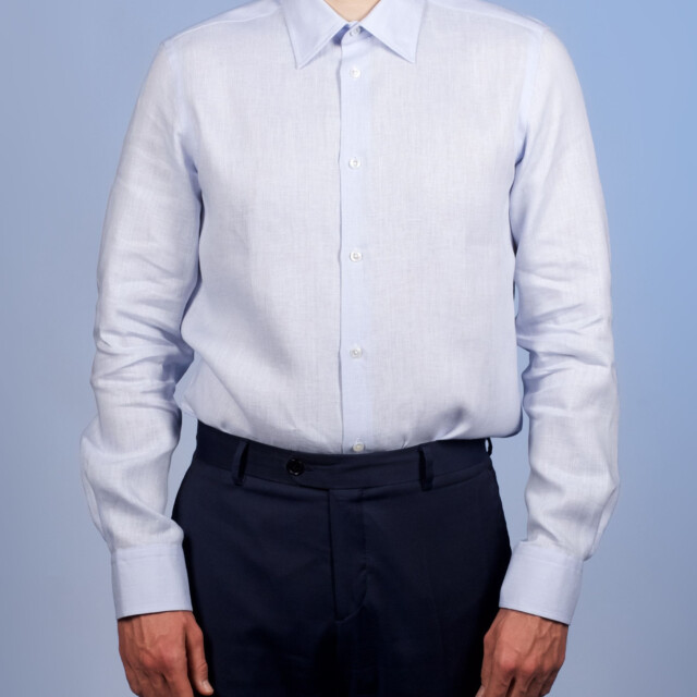 La Chemise Française - Chemise Lin Normand Bleu Ciel  - Col Souple
