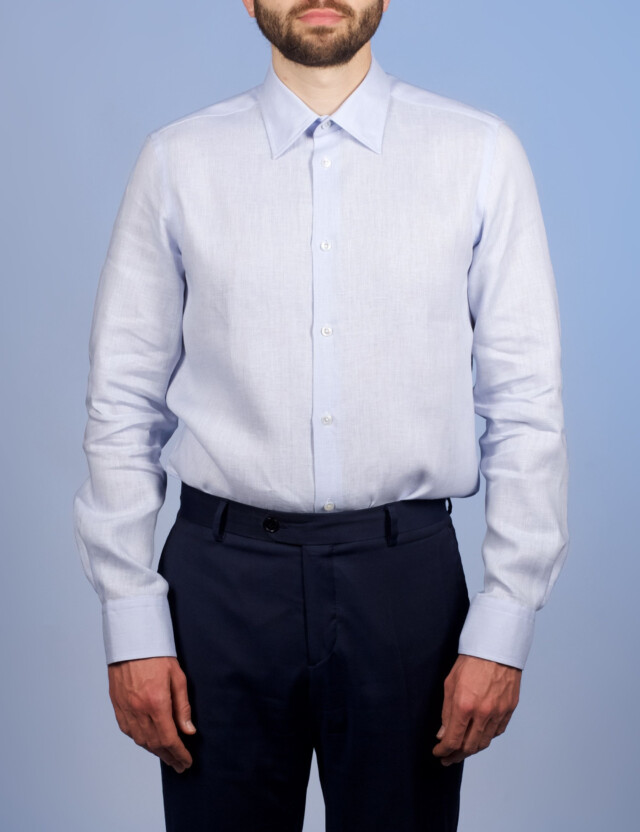 La Chemise Française - Chemise Lin Normand Bleu Ciel  - Col Souple