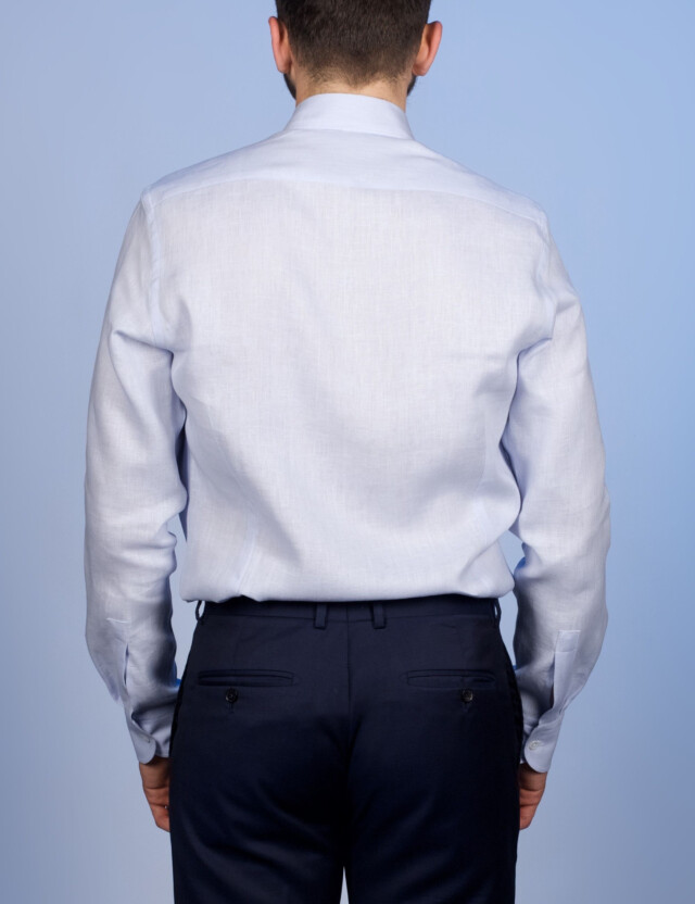 La Chemise Française - Chemise Lin Normand Bleu Ciel  - Col Souple