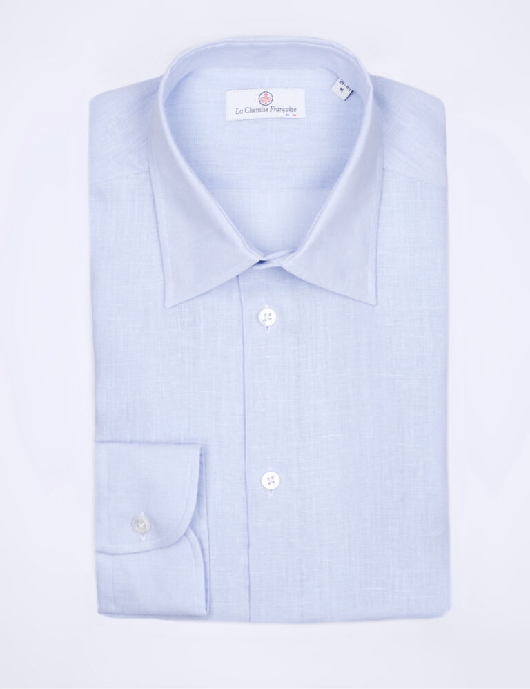La Chemise Française - Chemise Lin Normand Bleu Ciel  - Col Souple