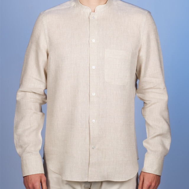 La Chemise Française - Chemise Lin Normand Beige Sable  - Col Mao