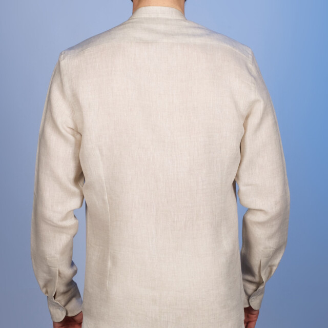 La Chemise Française - Chemise Lin Normand Beige Sable  - Col Mao