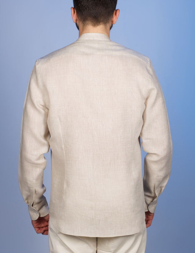 La Chemise Française - Chemise Lin Normand Beige Sable  - Col Mao