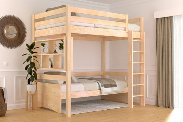 ABC MEUBLES - Lit en hauteur 1 place bois Sylvia 120x190 échelle droite