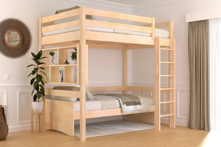 ABC MEUBLES - Lit en hauteur 1 place bois Sylvia 120x190 échelle droite