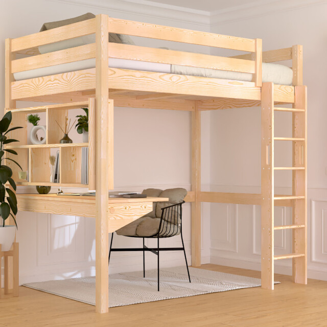 False - Lit en hauteur 1 place bois Sylvia 120x200 échelle droite