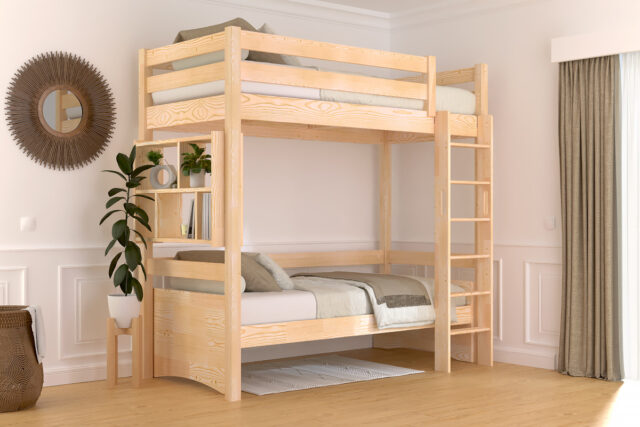 ABC MEUBLES - Lit en hauteur 1 place bois Sylvia 90x200 échelle droite