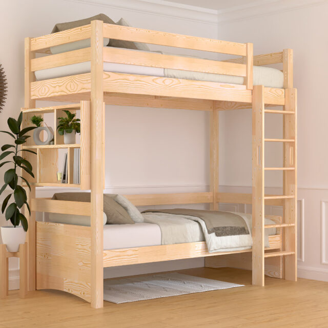 ABC MEUBLES - Lit en hauteur 1 place bois Sylvia 90x200 échelle droite