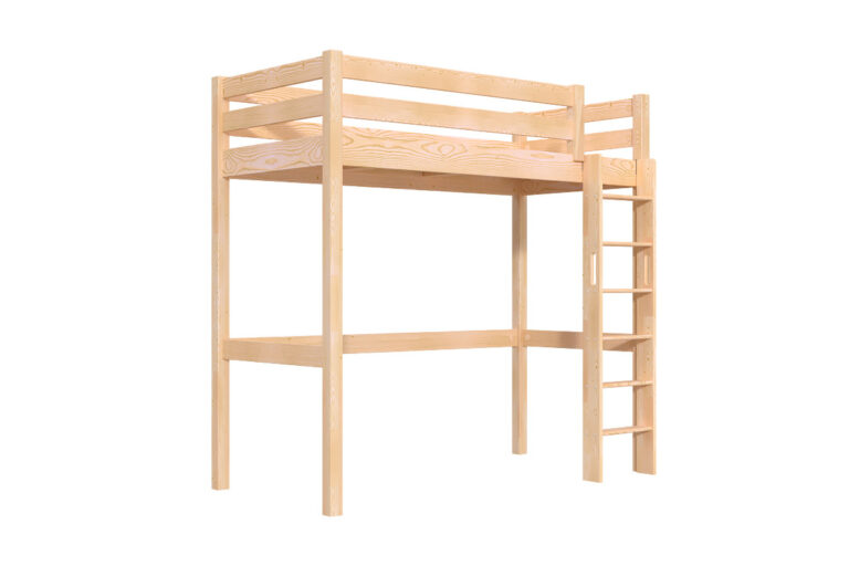 ABC MEUBLES - Lit en hauteur 1 place bois Sylvia 90x200 échelle droite