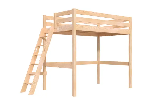 ABC Meubles - Lit mezzanine 1 place bois Sylvia 120×200 échelle inclinée