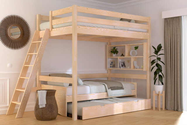 ABC MEUBLES - Lit mezzanine 1 place bois Sylvia 120x200 échelle inclinée