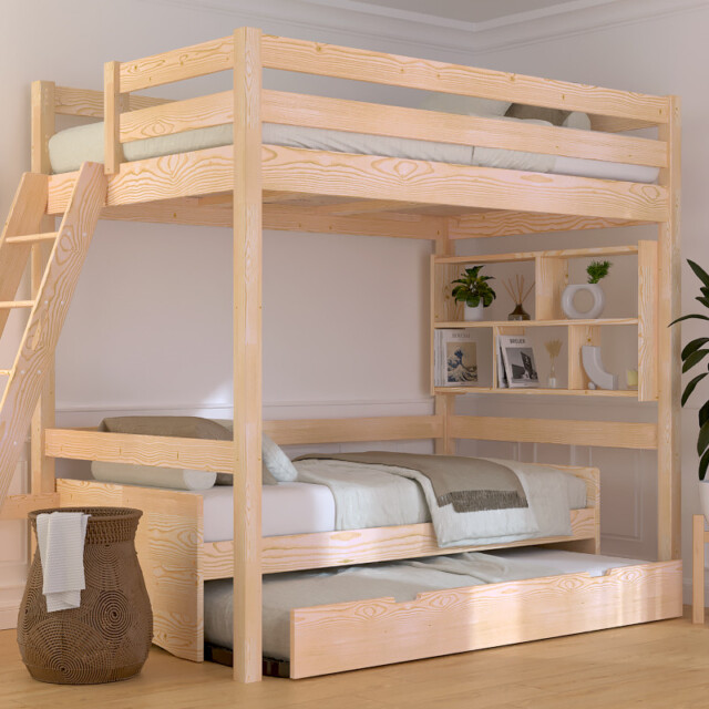 ABC MEUBLES - Lit mezzanine 1 place bois Sylvia 120x200 échelle inclinée