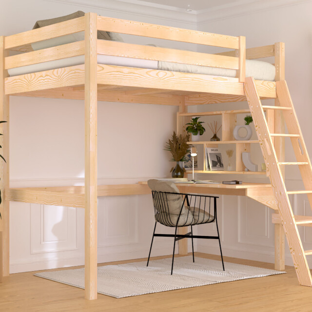 ABC MEUBLES - Lit mezzanine 1 place bois Sylvia 120x200 échelle inclinée