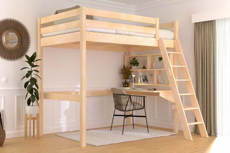 ABC MEUBLES - Lit mezzanine 1 place bois Sylvia 120x200 échelle inclinée