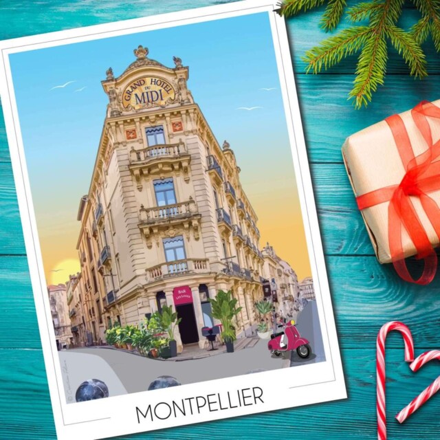 Foliove - Affiche Montpellier Place de la Comédie - Hôtel du Midi