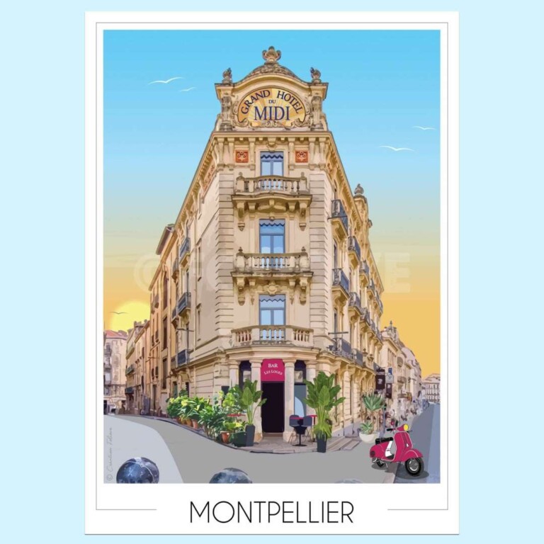 Foliove - Affiche Montpellier Place de la Comédie - Hôtel du Midi