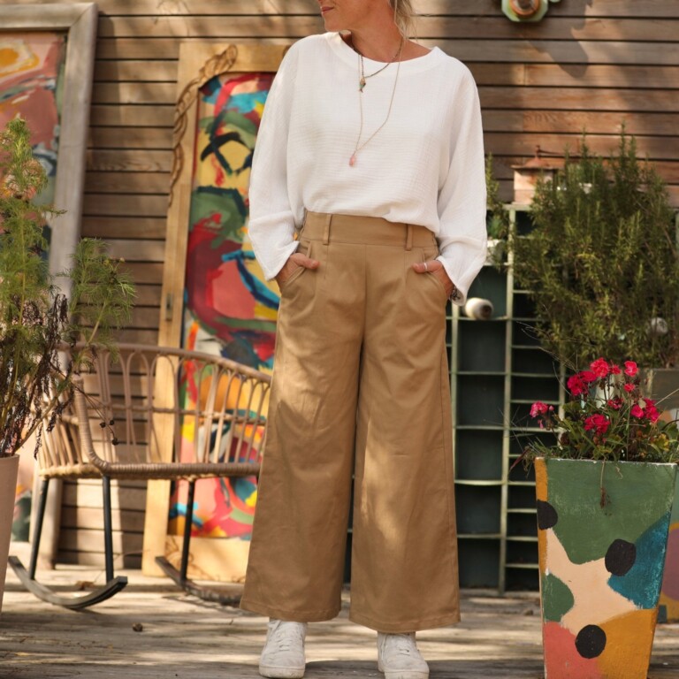 Quintessence - Pantalon Alex - Sergé de viscose/coton camel