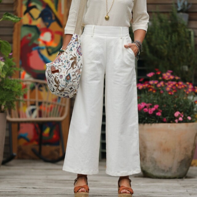 Quintessence - Pantalon Alex - Toile coton/lin blanc cassé