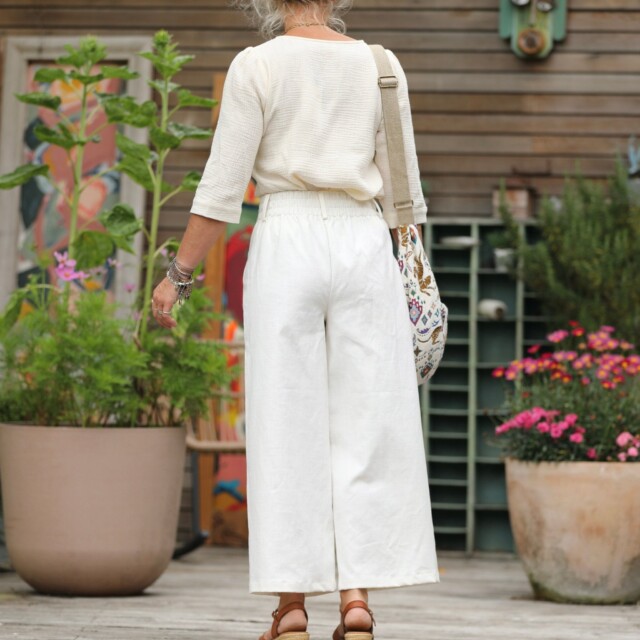 Quintessence - Pantalon Alex - Toile coton/lin blanc cassé