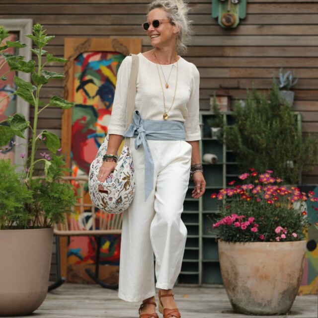 Quintessence - Pantalon Alex - Toile coton/lin blanc cassé