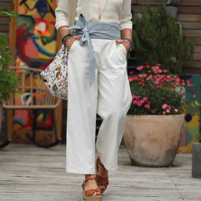 Quintessence - Pantalon Alex - Toile coton/lin blanc cassé