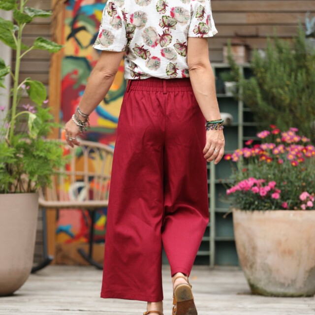 Quintessence - Pantalon Alex - Toile coton/lin grenat