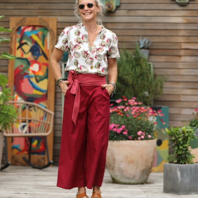 Quintessence - Pantalon Alex – Toile coton/lin grenat