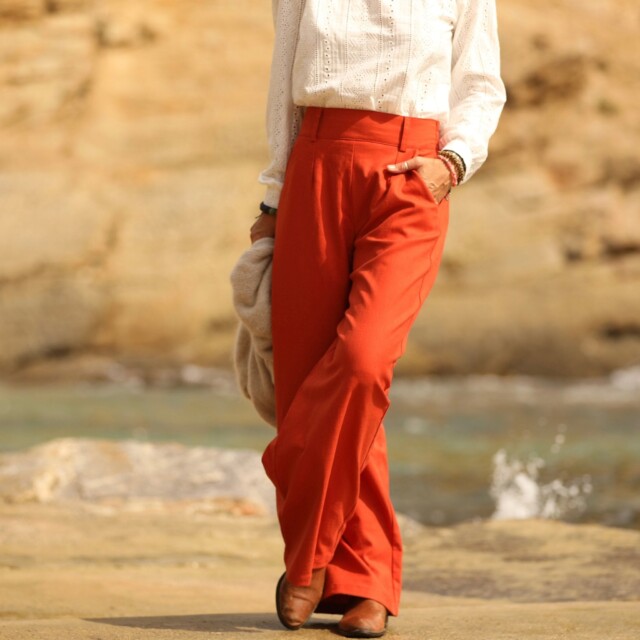 Quintessence - Pantalon Tom - coton/lin orange crépuscule