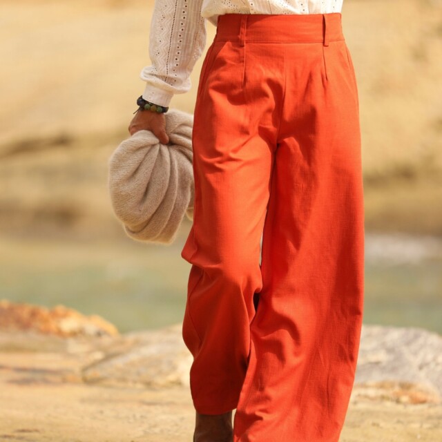 Quintessence - Pantalon Tom - coton/lin orange crépuscule