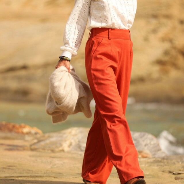 Quintessence - Pantalon Tom - coton/lin orange crépuscule