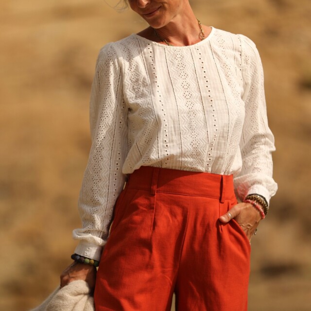 Quintessence - Pantalon Tom - coton/lin orange crépuscule