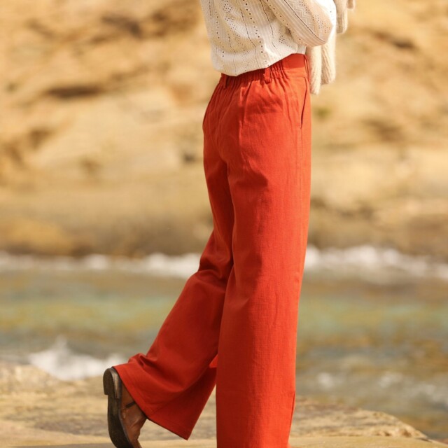Quintessence - Pantalon Tom - coton/lin orange crépuscule