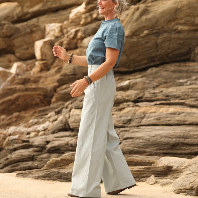 Quintessence - Pantalon Tom - coton/lin vert d'eau