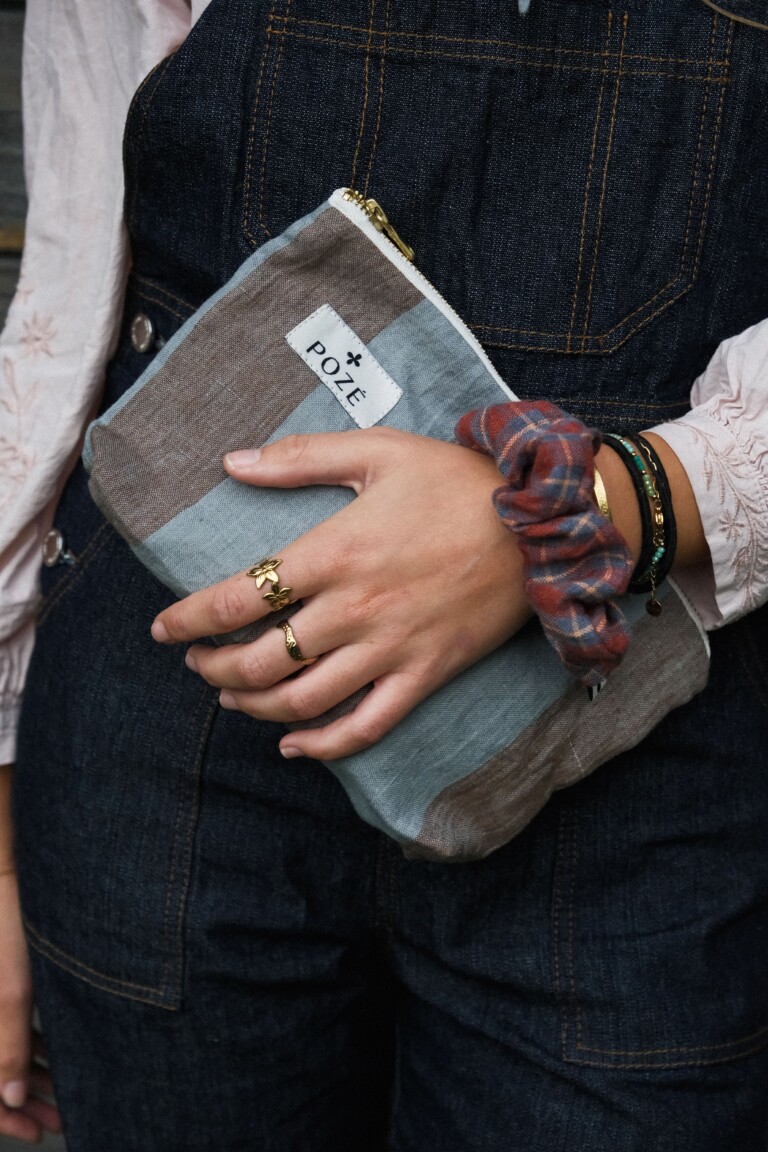 POZÉ - Pochette en lin - Rayure céladon