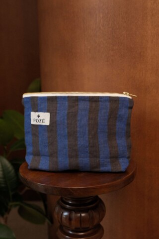 POZÉ - Pochette en lin – Rayure cobalt
