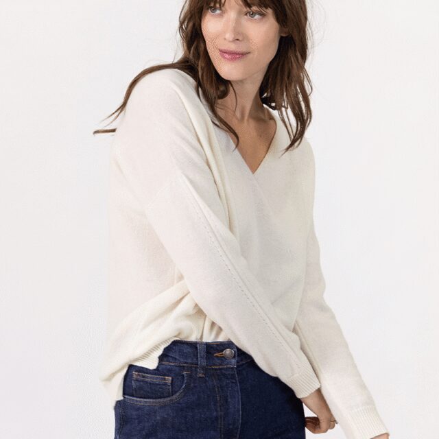 Maison Solfin - Pull col V laine et cachemire Made in France| B.Solfin