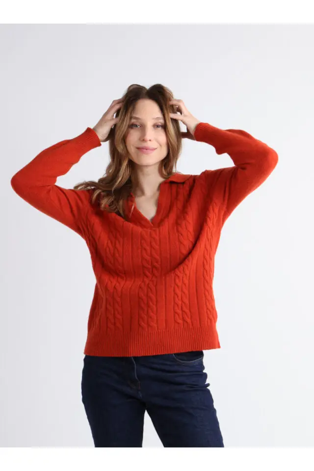 Pull Made In Italy Col Franges Rouge Taille 40 - Occasion Très Bon état