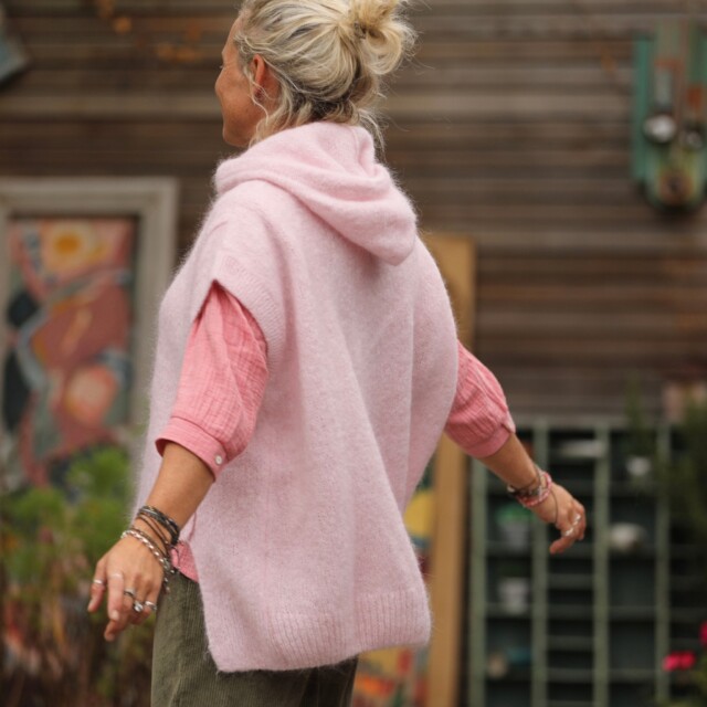 Quintessence - Pull capuche Calypso - Rose poudré